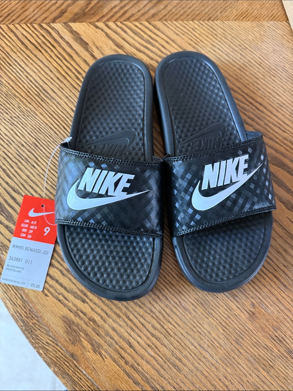 Nike Black Slide Sandals with White Logo